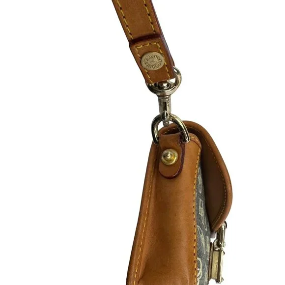 Y2K Dooney & Bourke Denim Signature Monogram Tan Leather Wristlet 7" Tan Removab - Picture 6 of 9